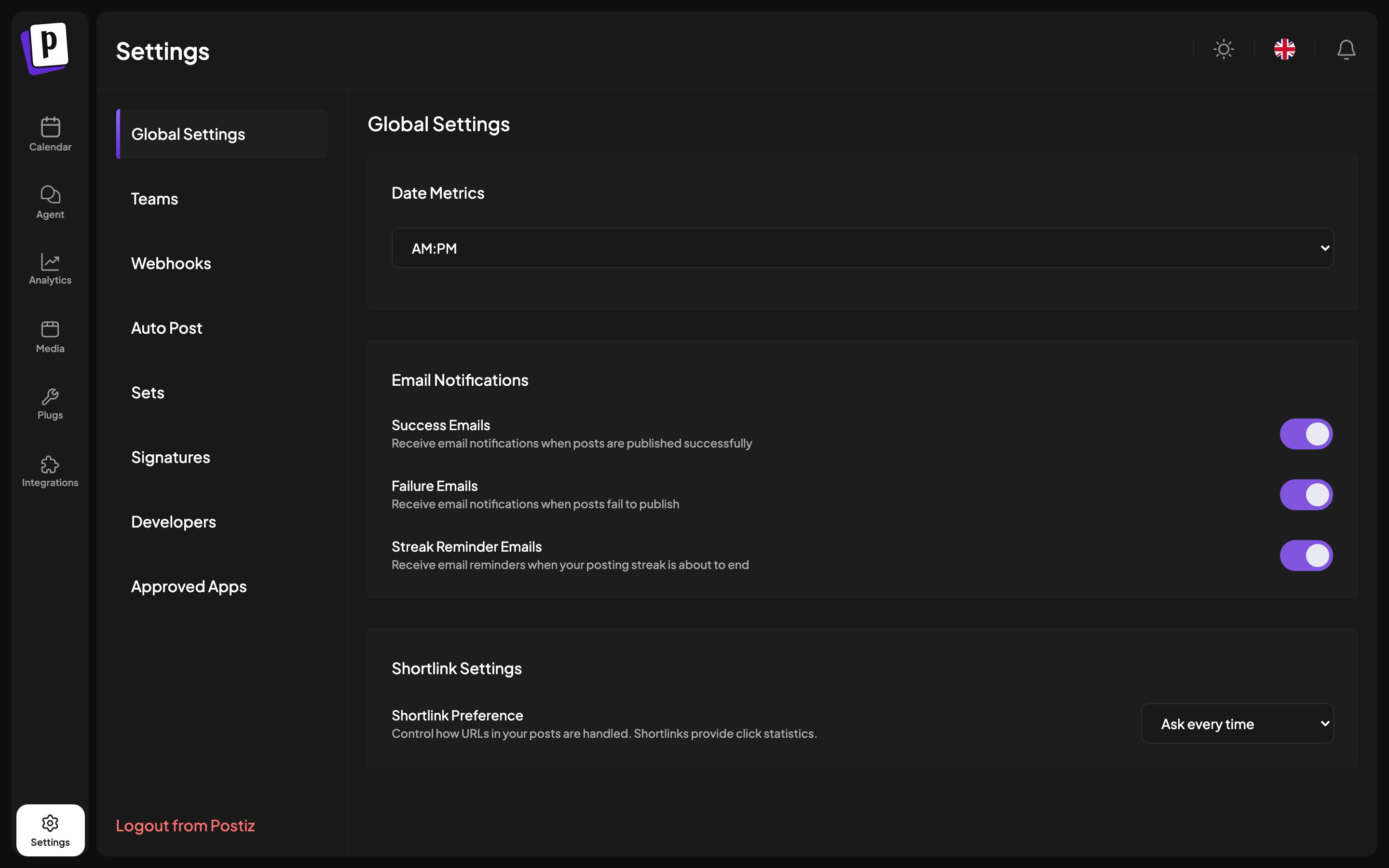 The Nitty Music Social settings screen with its tab list